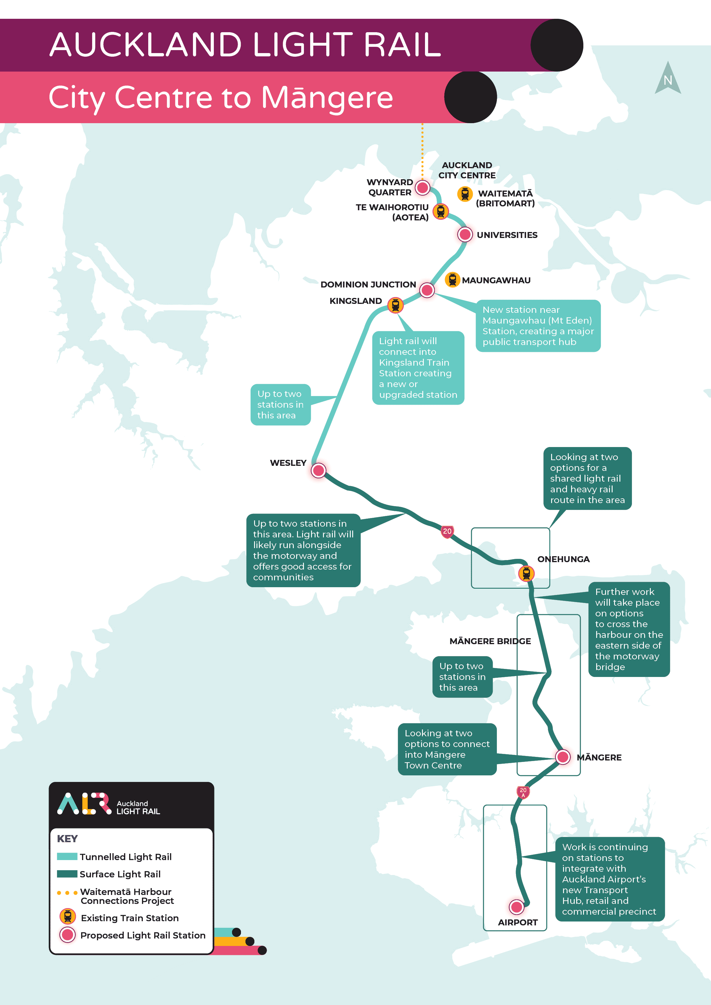 The City Centre to Māngere route alignment